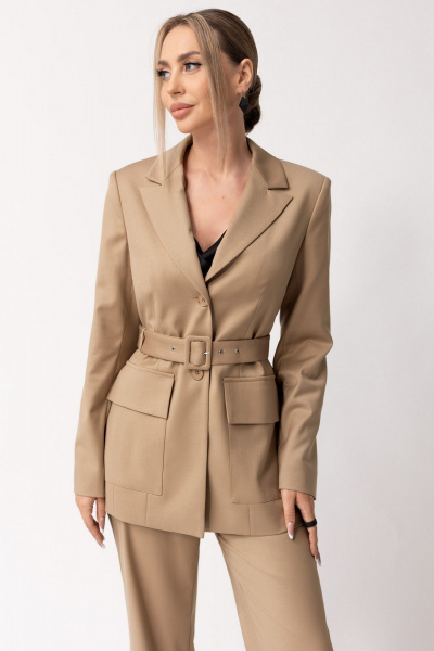 Деловой костюм жакет и брюки с накладными карманами Golden Valley 6592 бежевый - фото 2