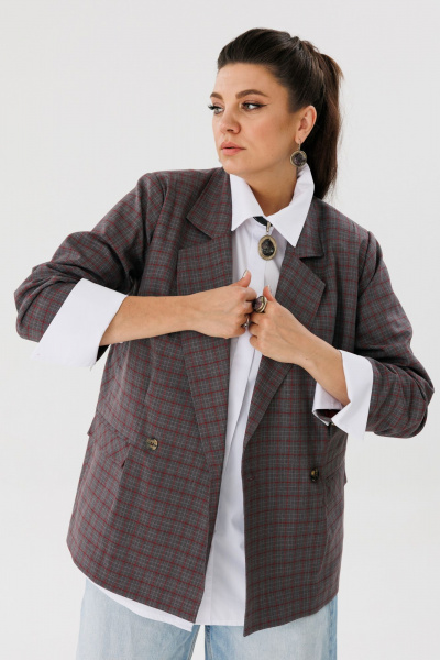 Жакет прямого силуэта в клетку для делового образа Anelli 1290 дождь - фото 1