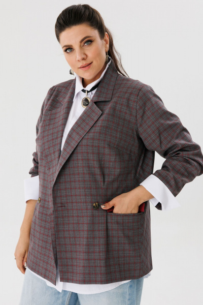 Жакет прямого силуэта в клетку для делового образа Anelli 1290 дождь - фото 3