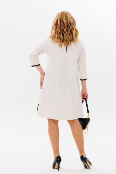 Платье трапециевидное с вышивкой из эко кожи Michel chic 2140 молоко - фото 6