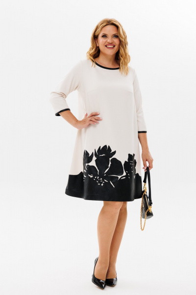 Платье трапециевидное с вышивкой из эко кожи Michel chic 2140 молоко - фото 4