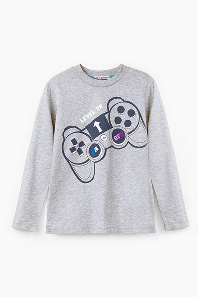 Демисезонный повседневный серый джемпер с надписью и изображением Bell Bimbo 202126 серый меланж - фото 1