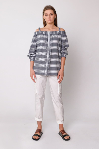 Серая блузка из текстиля и хлопка на каждый день BURVIN 5496-51 1 - фото 1