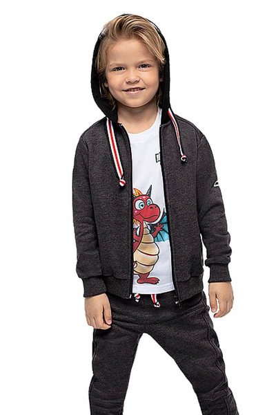 Свободный жакет с капюшоном и принтом из трикотажа Bell Bimbo 192149 графит меланж - фото 1