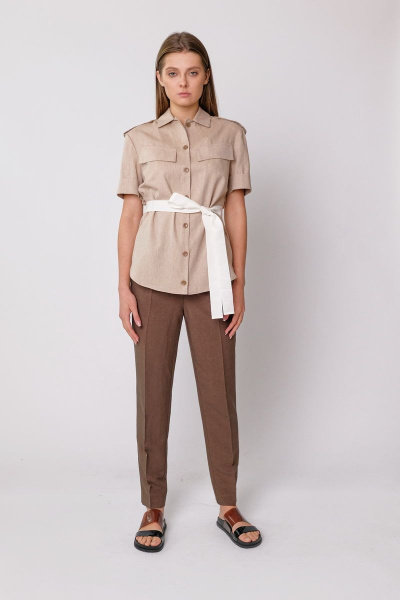 Бежевый демисезонный блузка из хлопка с длинным рукавом BURVIN 7392-51 1 - фото 1