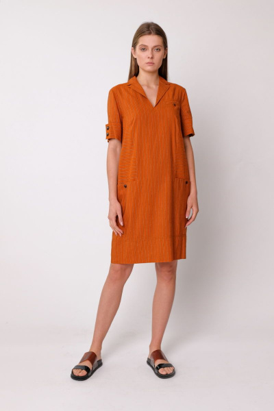 оранжевое платье с длиной 89 см из вискозы в стиле на каждый день BURVIN 7415-81 1 - фото 1