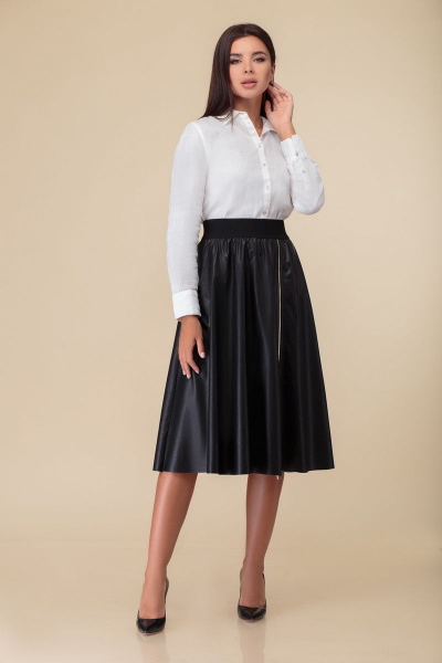 Клёш юбка из эко-кожи с разрезом и поясом DaLi 5491 - фото 1