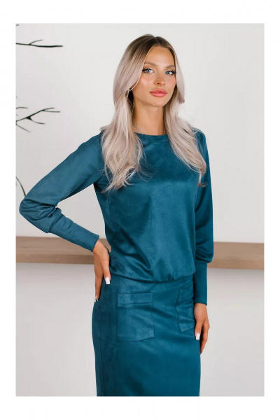 Деловой костюм из трикотажа с юбкой на резинке MONA STYLE 19089/2 лазурный - фото 8