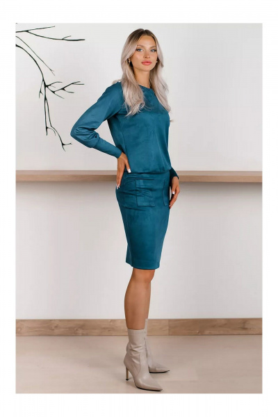 Деловой костюм из трикотажа с юбкой на резинке MONA STYLE 19089/2 лазурный - фото 2
