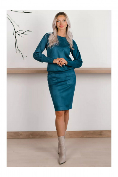 Деловой костюм из трикотажа с юбкой на резинке MONA STYLE 19089/2 лазурный - фото 6