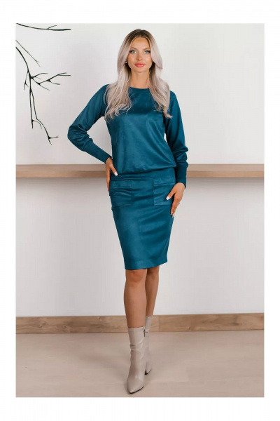 Деловой костюм из трикотажа с юбкой на резинке MONA STYLE 19089/2 лазурный - фото 1