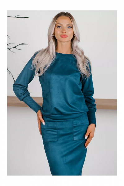 Деловой костюм из трикотажа с юбкой на резинке MONA STYLE 19089/2 лазурный - фото 5