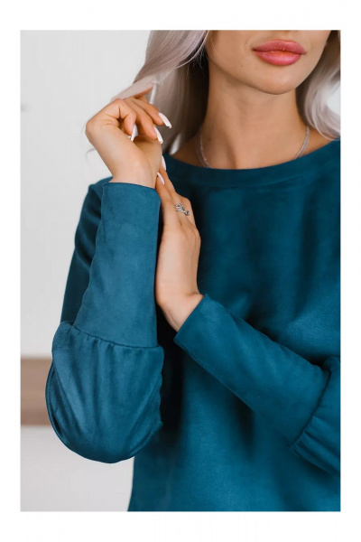 Деловой костюм из трикотажа с юбкой на резинке MONA STYLE 19089/2 лазурный - фото 4