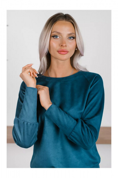 Деловой костюм из трикотажа с юбкой на резинке MONA STYLE 19089/2 лазурный - фото 3