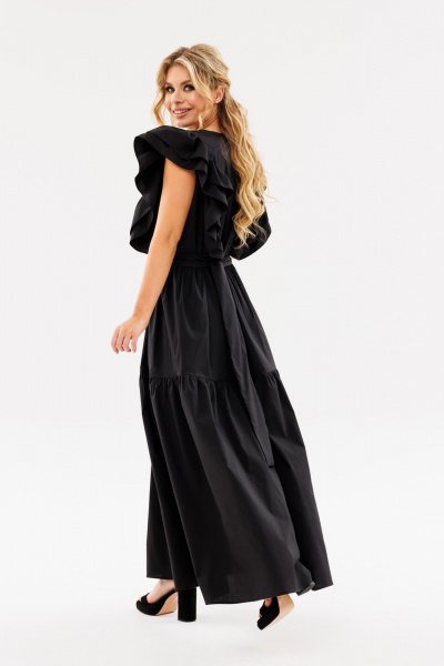 Черное летнее платье свободного силуэта с рюшами Ambera Style 1096-1 черный - фото 8