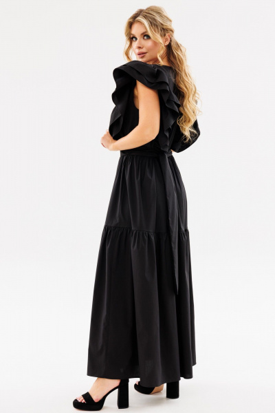 Черное летнее платье свободного силуэта с рюшами Ambera Style 1096-1 черный - фото 7