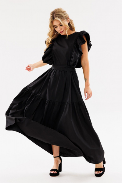 Черное летнее платье свободного силуэта с рюшами Ambera Style 1096-1 черный - фото 5
