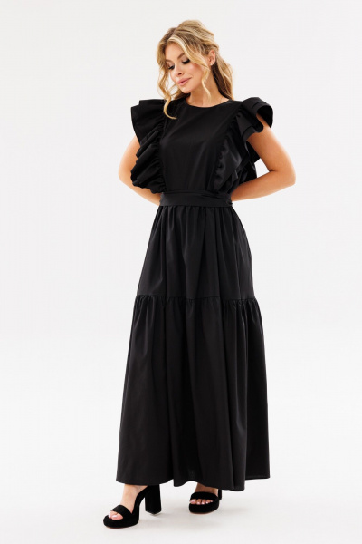 Черное летнее платье свободного силуэта с рюшами Ambera Style 1096-1 черный - фото 4