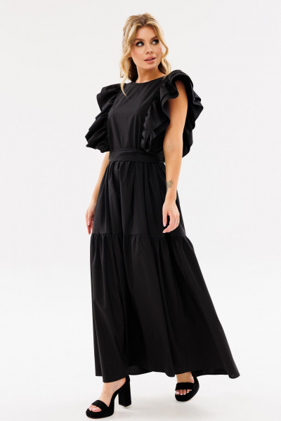 Черное летнее платье свободного силуэта с рюшами Ambera Style 1096-1 черный - фото 3