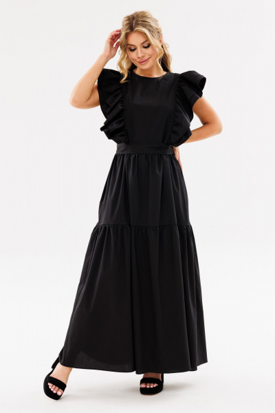 Черное летнее платье свободного силуэта с рюшами Ambera Style 1096-1 черный - фото 2