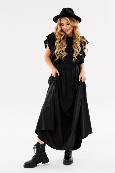 Черное летнее платье свободного силуэта с рюшами Ambera Style 1096-1 черный - фото 1