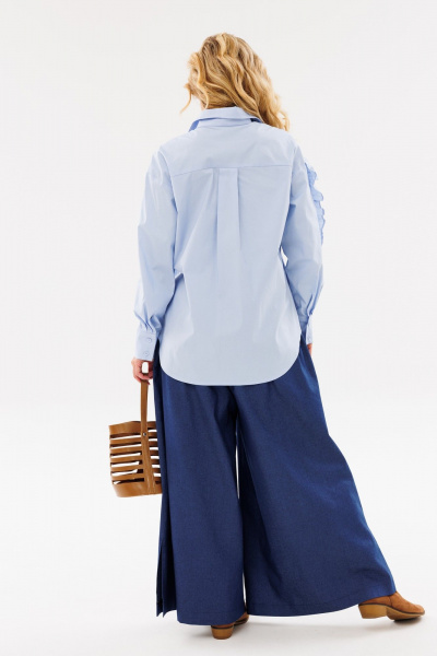 Голубая свободная рубашка с карманами и декоративной рюшей Ambera Style 1097 голубой - фото 7