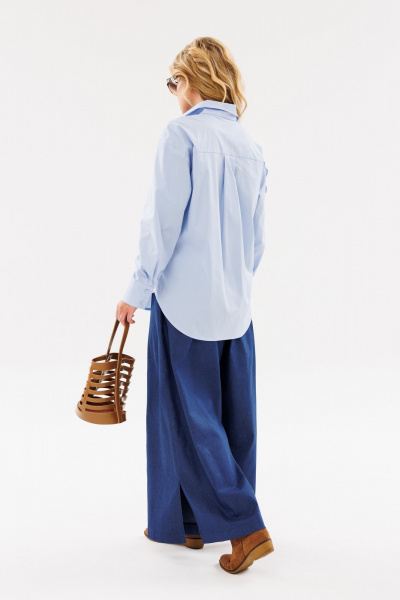 Голубая свободная рубашка с карманами и декоративной рюшей Ambera Style 1097 голубой - фото 6