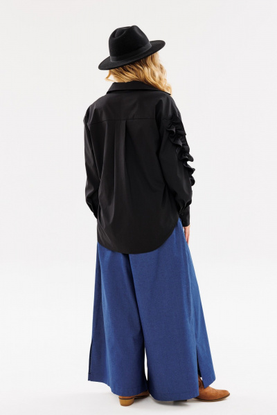 Черная свободная рубашка с фигурным низом и длинным рукавом Ambera Style 1097в черный - фото 6