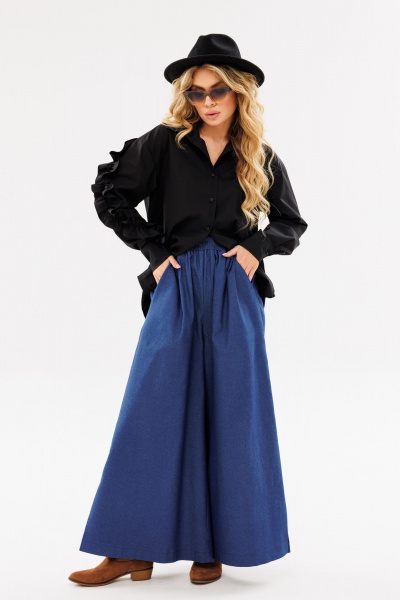 Черная свободная рубашка с фигурным низом и длинным рукавом Ambera Style 1097в черный - фото 5