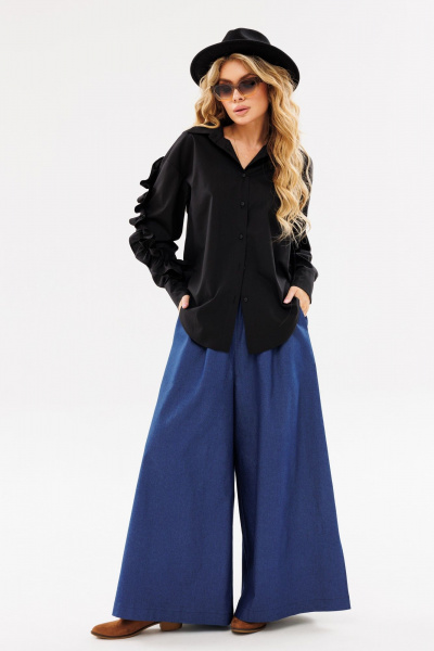 Черная свободная рубашка с фигурным низом и длинным рукавом Ambera Style 1097в черный - фото 3