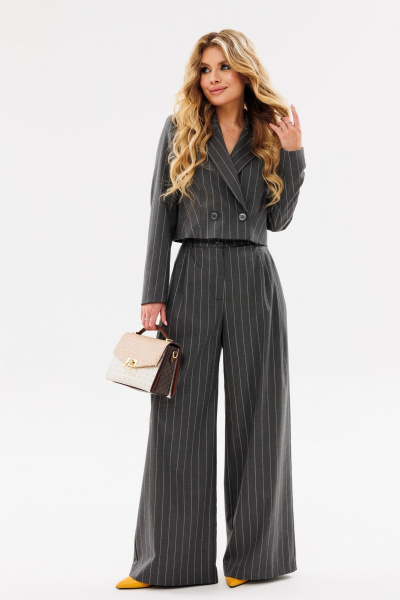 Двухпредметный серый костюм из текстиля: жакет и брюки Ambera Style 2080 полоска_серый - фото 6