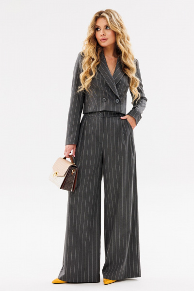 Двухпредметный серый костюм из текстиля: жакет и брюки Ambera Style 2080 полоска_серый - фото 5