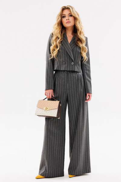Двухпредметный серый костюм из текстиля: жакет и брюки Ambera Style 2080 полоска_серый - фото 2