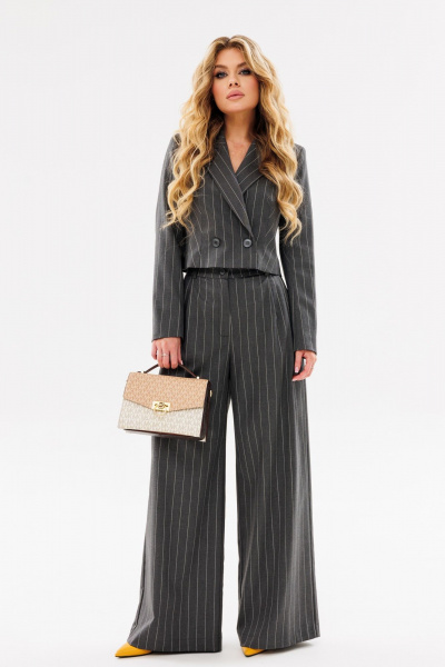 Двухпредметный серый костюм из текстиля: жакет и брюки Ambera Style 2080 полоска_серый - фото 1