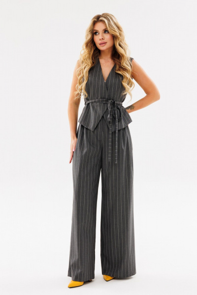 Деловой костюм из текстаиля: жилет и брюки со складками Ambera Style 2081 полоска_серый - фото 1