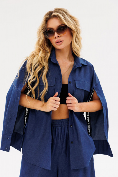 На каждый день комплект из текстиля с юбкой-брюки и рубашкой Ambera Style 2086 синий - фото 8