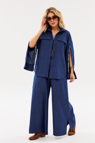 На каждый день комплект из текстиля с юбкой-брюки и рубашкой Ambera Style 2086 синий - фото 7