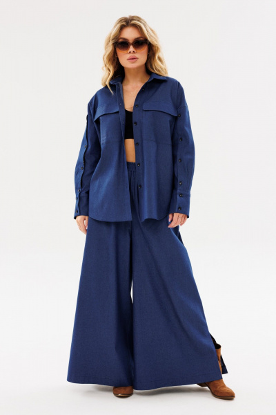 На каждый день комплект из текстиля с юбкой-брюки и рубашкой Ambera Style 2086 синий - фото 3