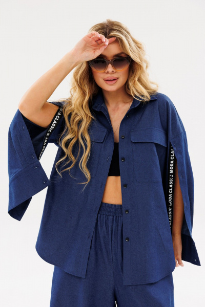 На каждый день комплект из текстиля с юбкой-брюки и рубашкой Ambera Style 2086 синий - фото 2