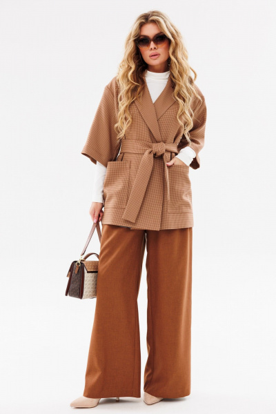 Деловой тройка из текстиля с жакетом, джемпером и брюками Ambera Style 3010 терракот - фото 11