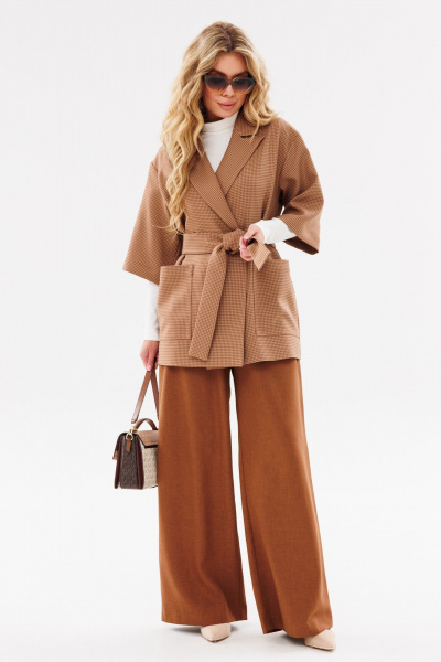 Деловой тройка из текстиля с жакетом, джемпером и брюками Ambera Style 3010 терракот - фото 8