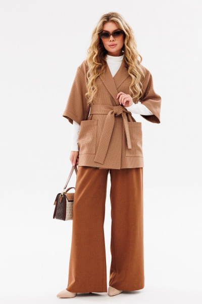 Деловой тройка из текстиля с жакетом, джемпером и брюками Ambera Style 3010 терракот - фото 1