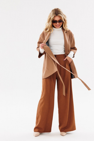 Деловой тройка из текстиля с жакетом, джемпером и брюками Ambera Style 3010 терракот - фото 6