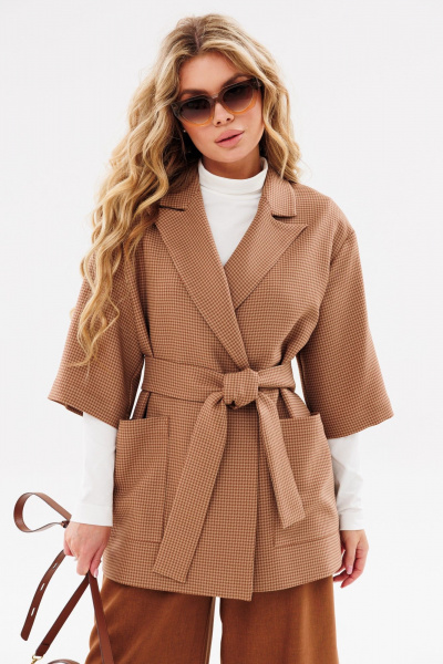 Деловой тройка из текстиля с жакетом, джемпером и брюками Ambera Style 3010 терракот - фото 4