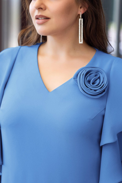 Платье миди с разрезом и брошью для особых случаев Gold Style 2659 синий - фото 8