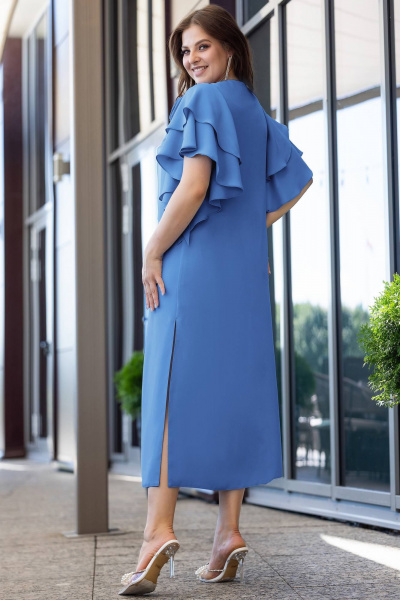 Платье миди с разрезом и брошью для особых случаев Gold Style 2659 синий - фото 3