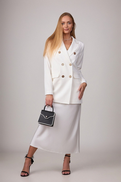 Комбинированный брючный костюм с атласом и оверсайз жакетом Rosheli 836 - фото 1
