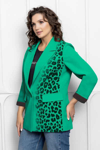 Жакет с анималистичным принтом и классическим кроем Gold Style 2661 зеленый - фото 2