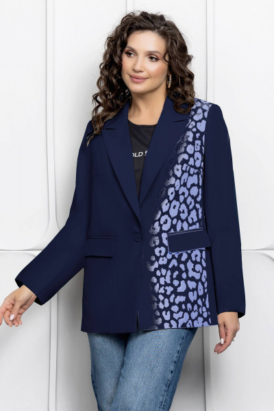 Жакет с принтом и приталинованием для капсульного гардероба Gold Style 2661 темно-синий - фото 7