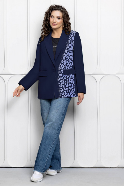 Жакет с принтом и приталинованием для капсульного гардероба Gold Style 2661 темно-синий - фото 6
